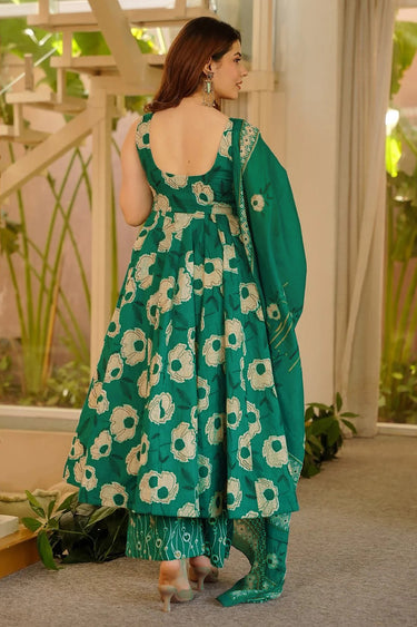 Traditional Green Printed Function Wear Readymade Anarkali Dress