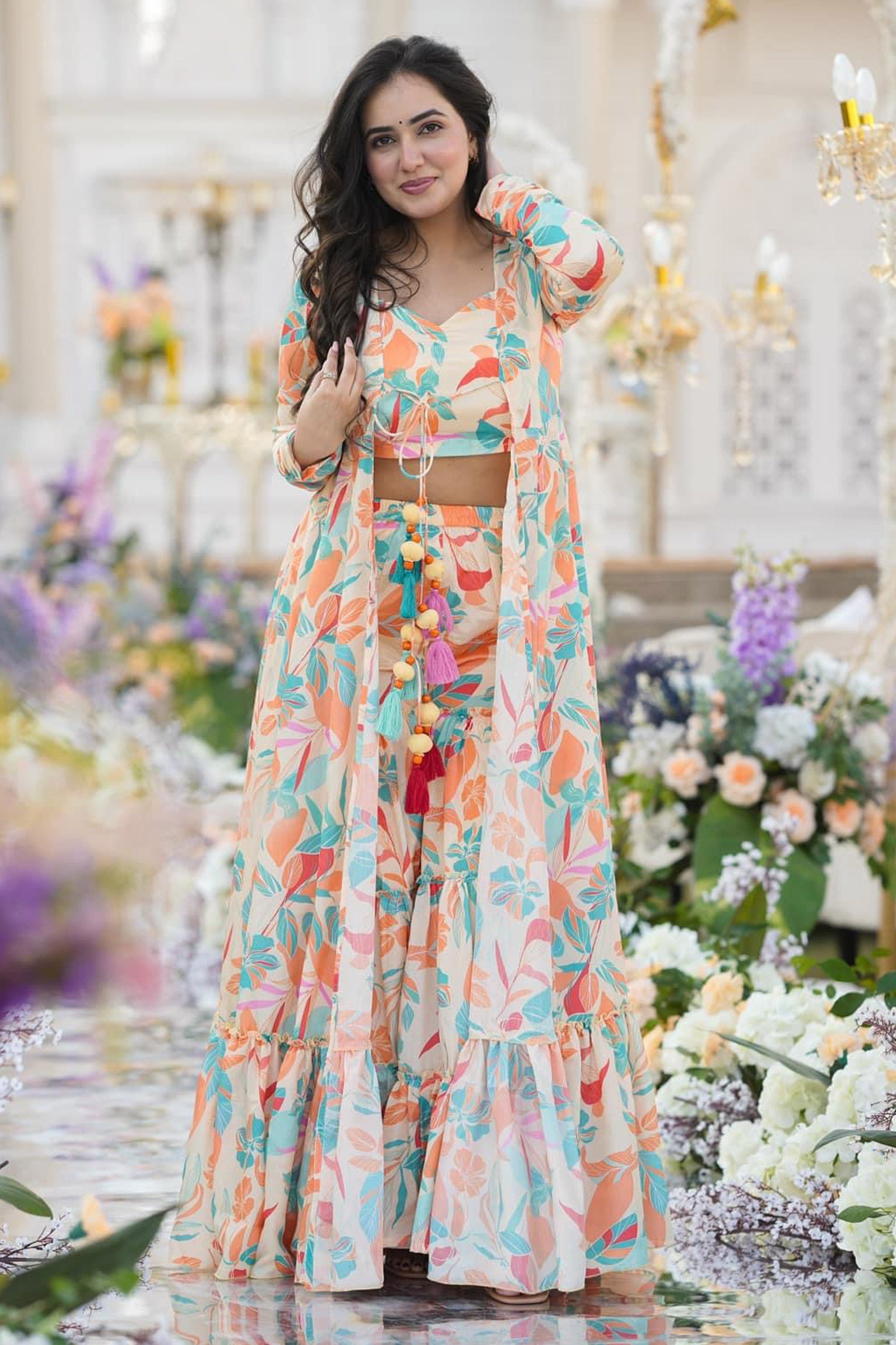 Chinon Fabric White Color Glamorous Readymade Sharara Suit With