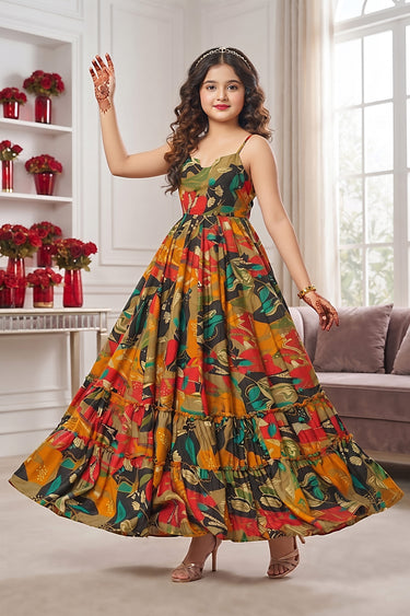 Multi Color Printed Gown For Kids
