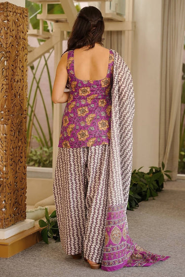 Majesty Purple Cotton Printed Readymade Dress