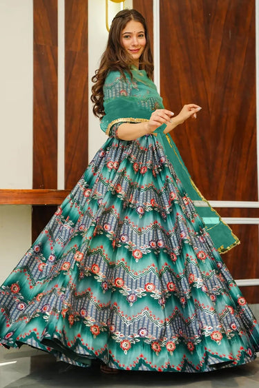 Printed Festive Wear Readymade Crop Top Lehenga Choli In Grey Color