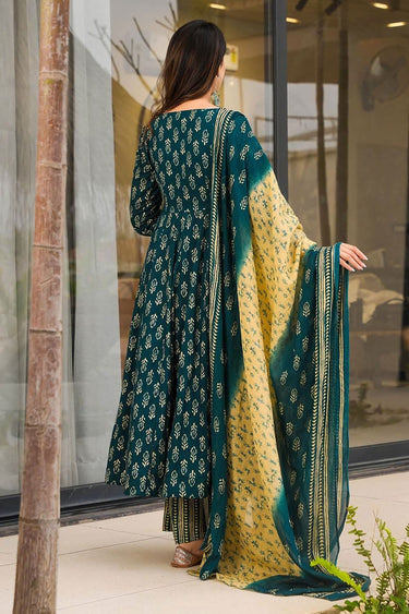 Muslin Printed Teal Trendy Readymade Anarkali Salwar Kameez