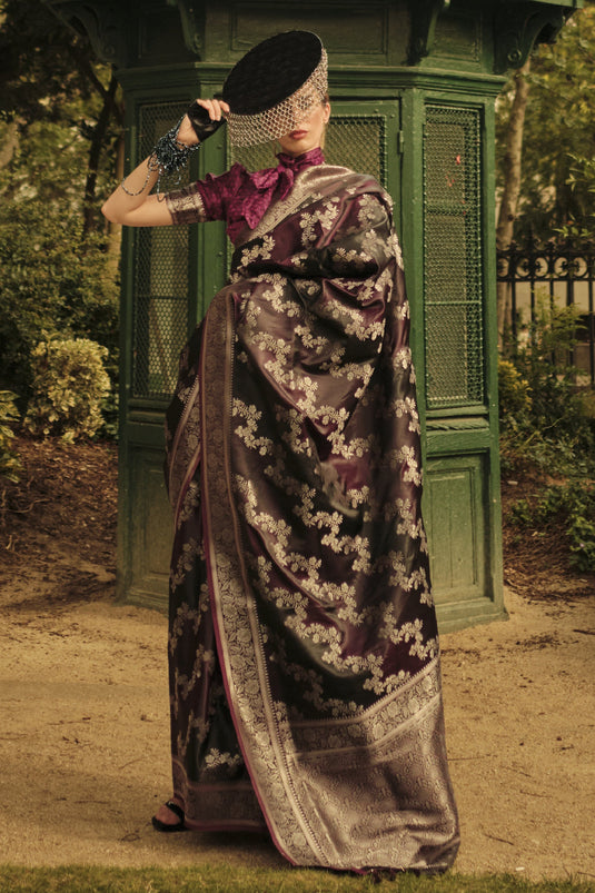 Engaging Maroon Color Art Silk Fabric Saree With Weaving Work
