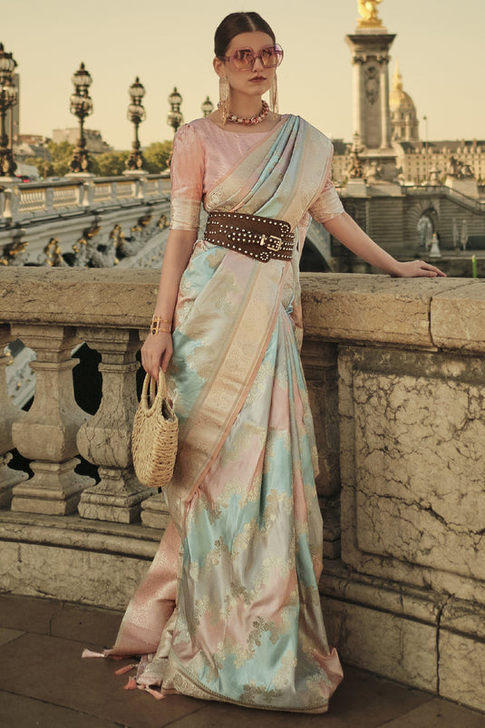 Multi Color Creative Weaving Work Art Silk Fabric Saree