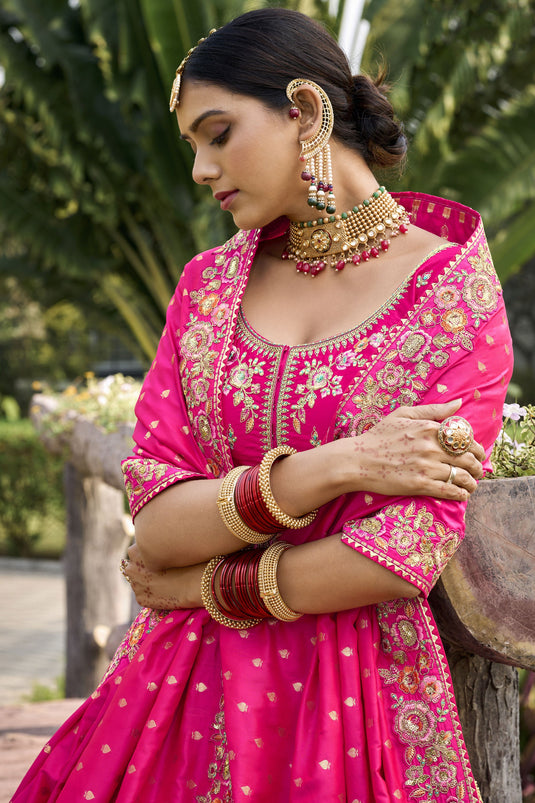 Pink Color Banarasi Silk Fabric Special Lehenga With Jacquard Work