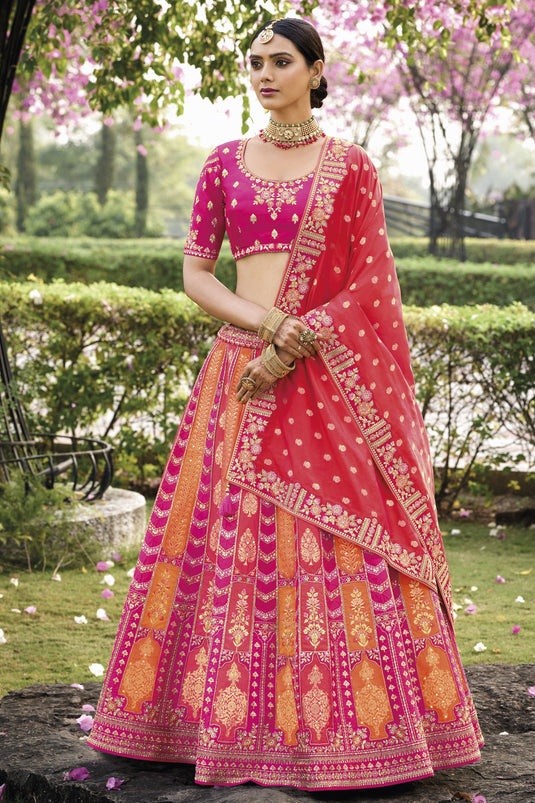 Jacquard Work On Banarasi Silk Fabric Bewitching Lehenga In Multi Color