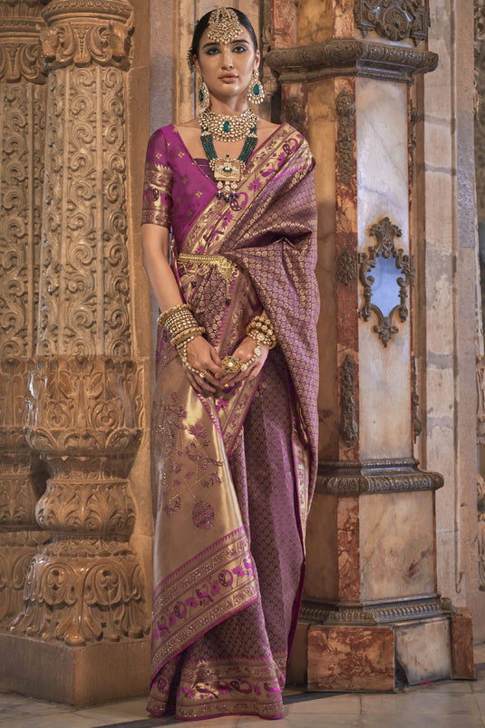 Adorable Magenta Color Function Wear Patola Silk Weaving Work Design Saree