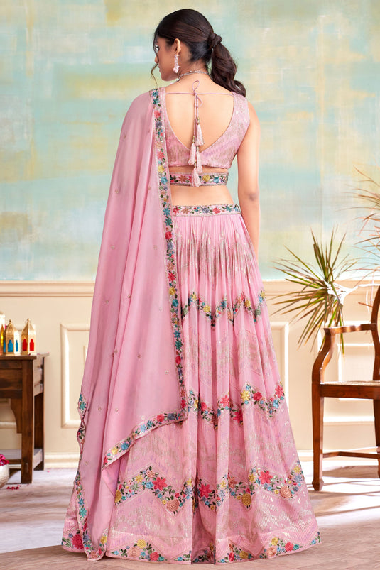 Pink Color Function Wear Georgette Fabric Incredible Readymade Lehenga