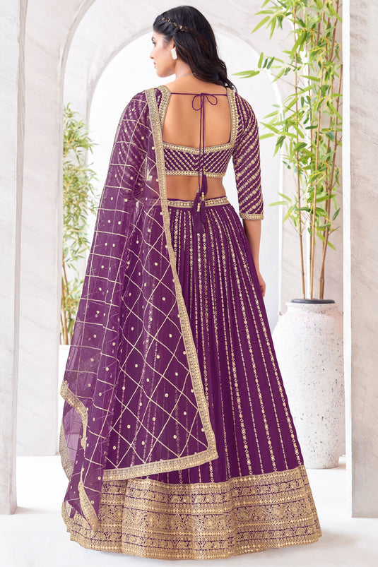 Function Wear Georgette Fabric Purple Color Supreme Readymade Lehenga
