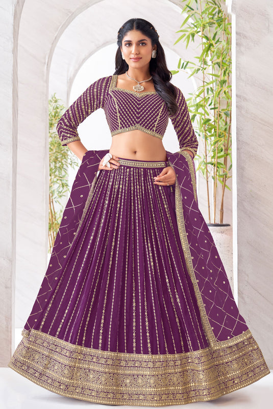 Function Wear Georgette Fabric Purple Color Supreme Readymade Lehenga