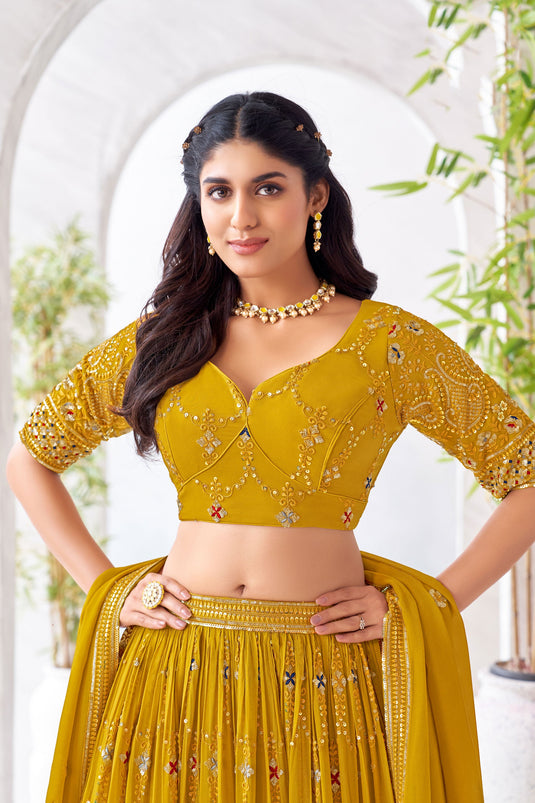 Mustard Color Function Wear Georgette Fabric Charismatic Readymade Lehenga