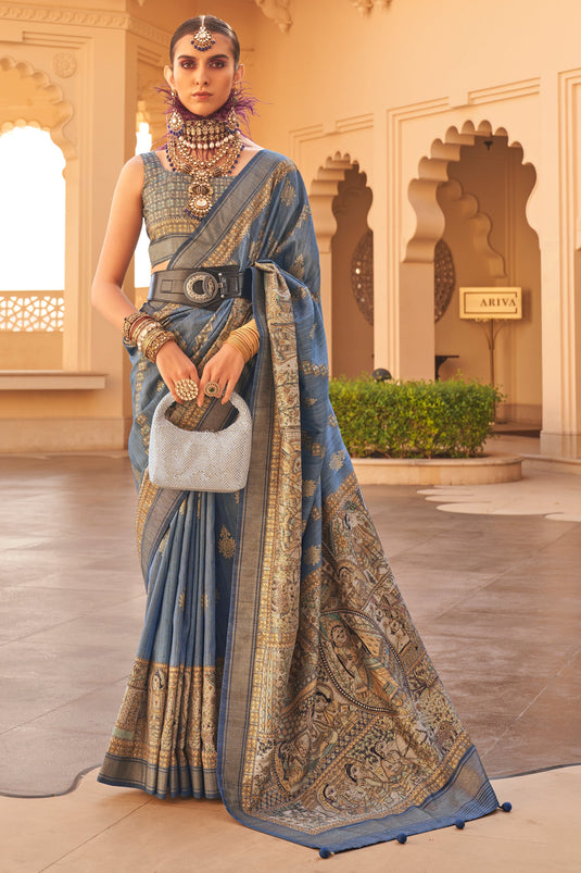 Art Silk Fabric Function Wear Vivacious Saree In Grey Color