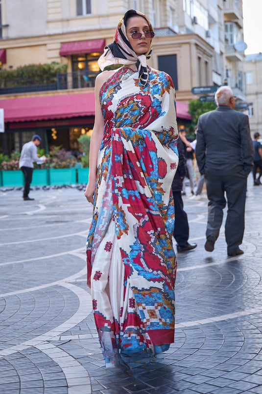 Engaging Multi Color Crepe Fabric Casual Saree With Printed Work