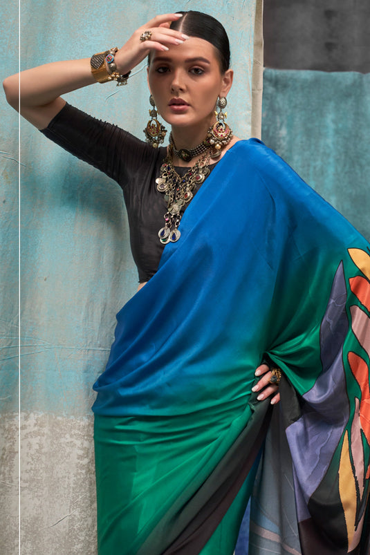 Casual Wear Imposing Printed Crepe Fabric Saree In Multi Color