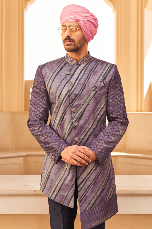 Entrancing Art Silk Fabric Readymade Indo Western For Men In Multi Color