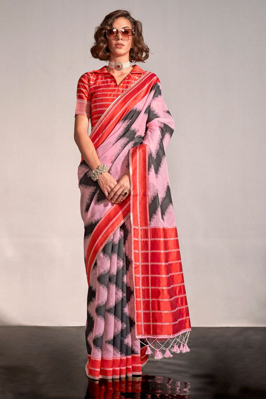 Excellent Art Silk Fabric Pink Color Saree With Printed Work