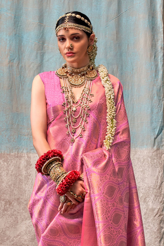 Pink Color Weaving Work On Art Silk Fabric Stunning Saree