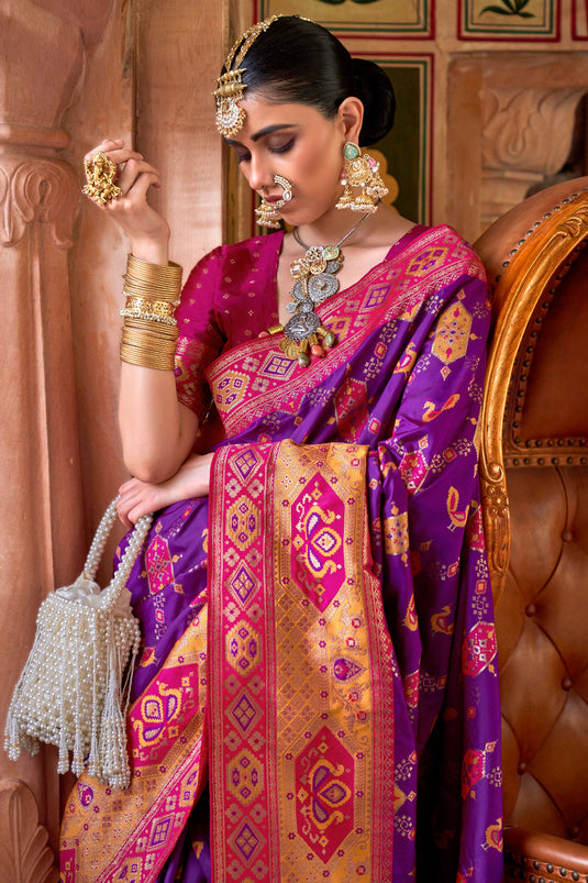 Classic Patola Weaving Work Purple Color Saree In Art Silk Fabric