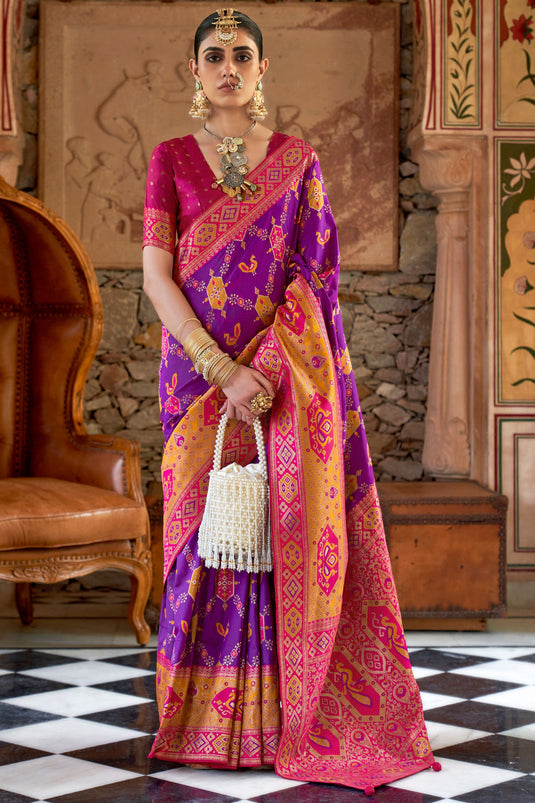 Classic Patola Weaving Work Purple Color Saree In Art Silk Fabric