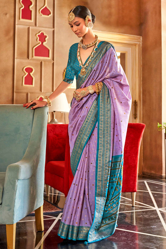 Art Silk Fabric Lavender Color Riveting Patola Printed Saree
