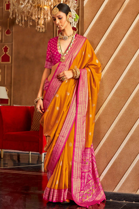 Orange Color Art Silk Fabric Princely Patola Printed Saree