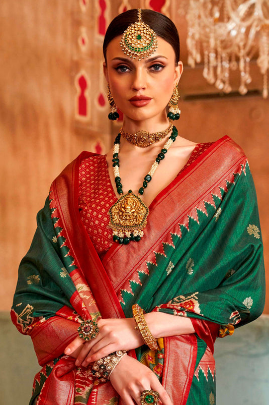 Beguiling Green Color Art Silk Fabric Patola Printed Saree