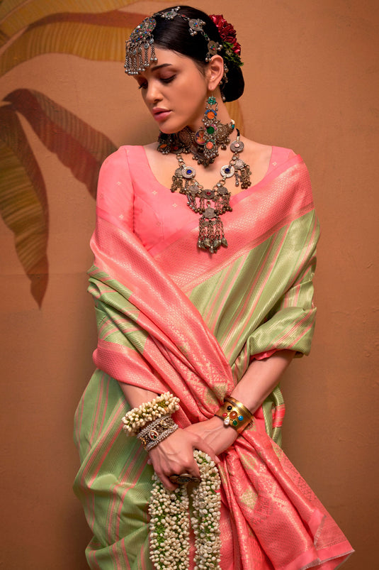 Sea Green Color Handloom Weaving Silk Fabric Engaging Saree
