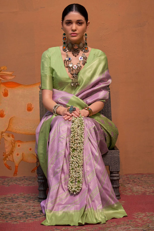 Creative Purple Color Handloom Weaving Silk Fabric Saree