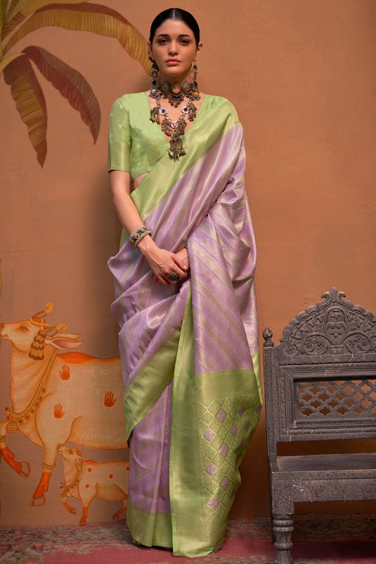 Creative Purple Color Handloom Weaving Silk Fabric Saree