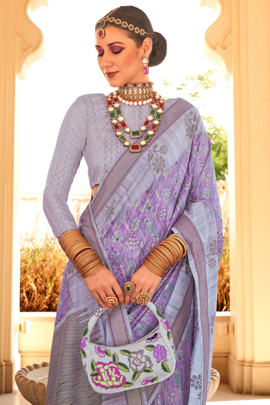Incredible Art Silk Fabric Purple Color Digital Printed Saree