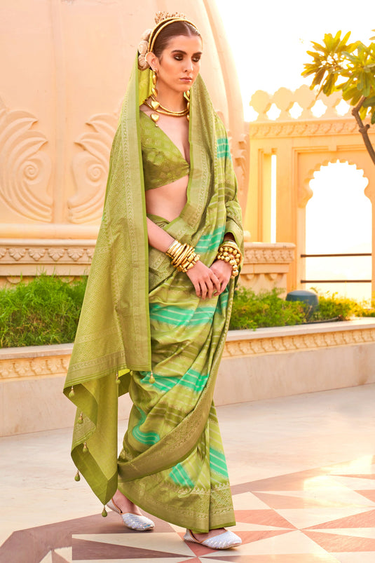 Engaging Green Color Art Silk Fabric Saree With Weaving Work