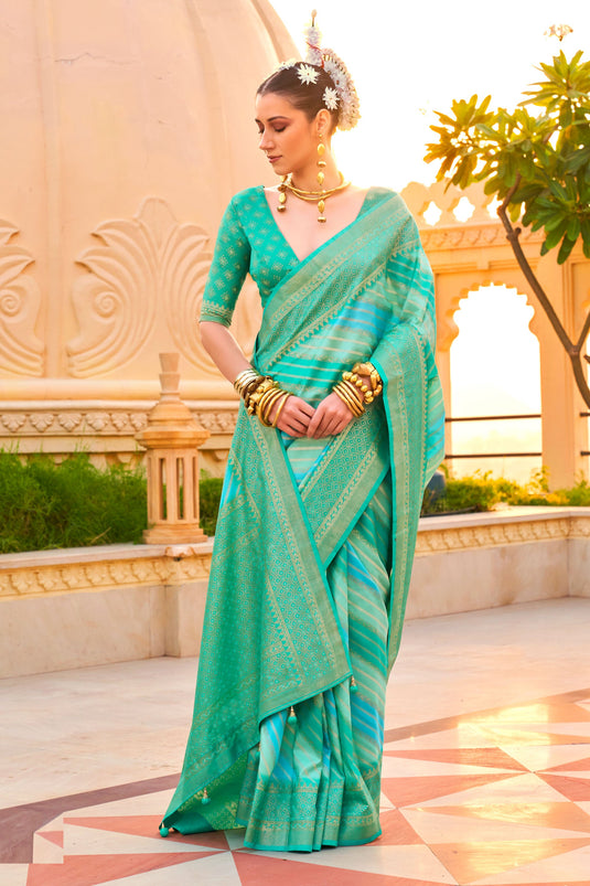 Classic Weaving Work On Sea Green Color Saree In Art Silk Fabric