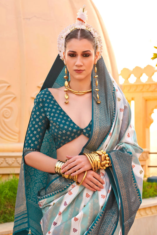 Marvellous Weaving Work On Art Silk Fabric Saree In Teal Color