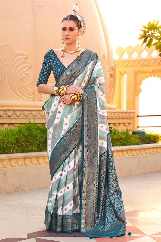 Marvellous Weaving Work On Art Silk Fabric Saree In Teal Color