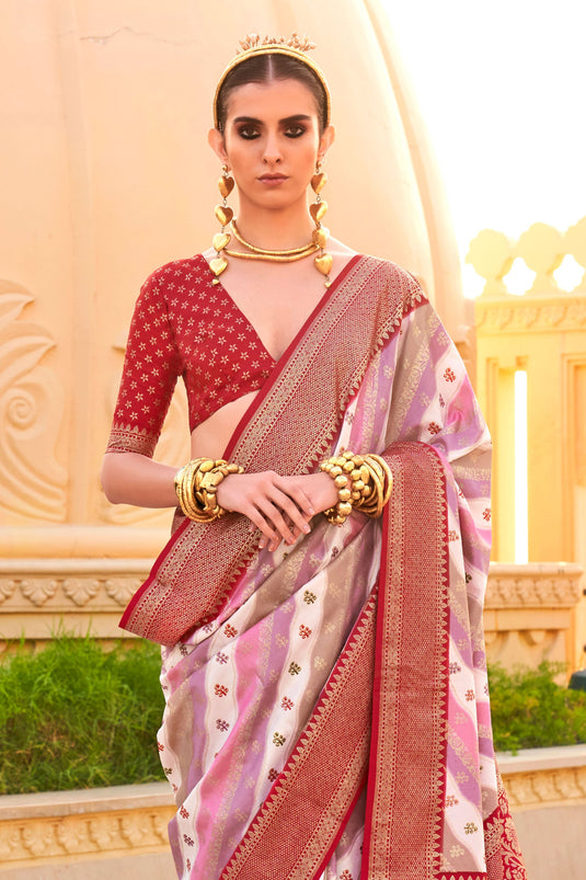 Amazing Maroon Color Art Silk Fabric Saree With Weaving Work