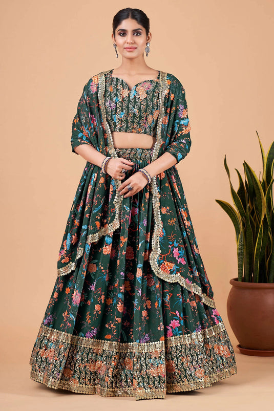 Dark Green Color Georgette Fabric Ravishing Function Wear Lehenga