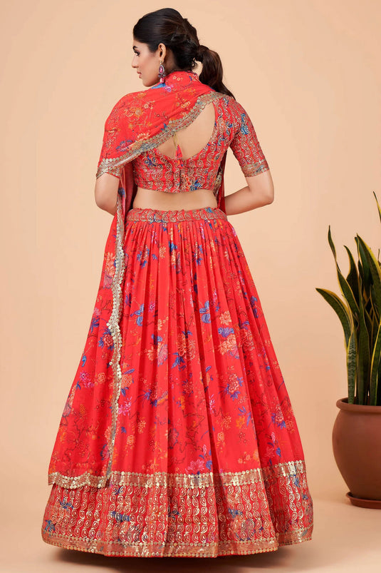 Pink Color Georgette Fabric Enticing Function Wear Lehenga