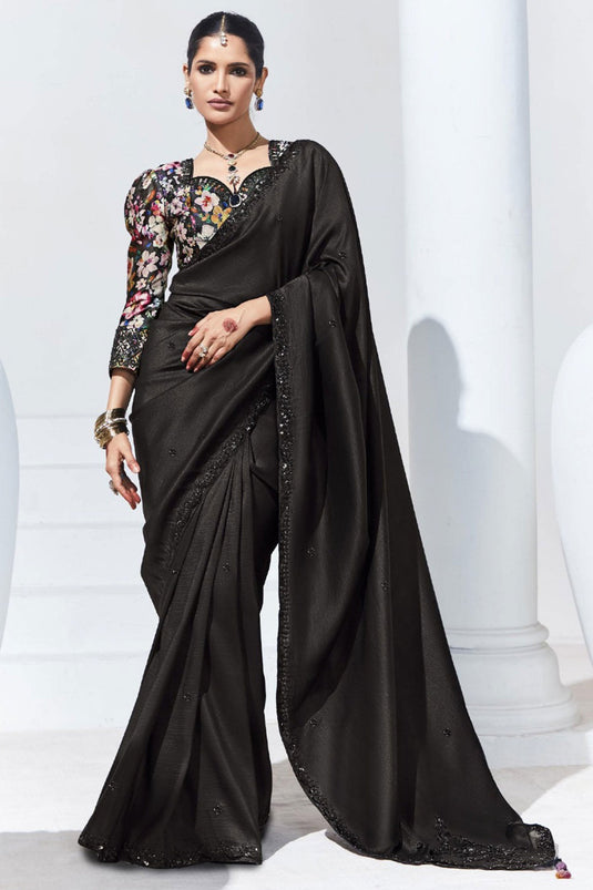 Vartika Singh Creative Border Work On Saree In Black Color Organza Fabric