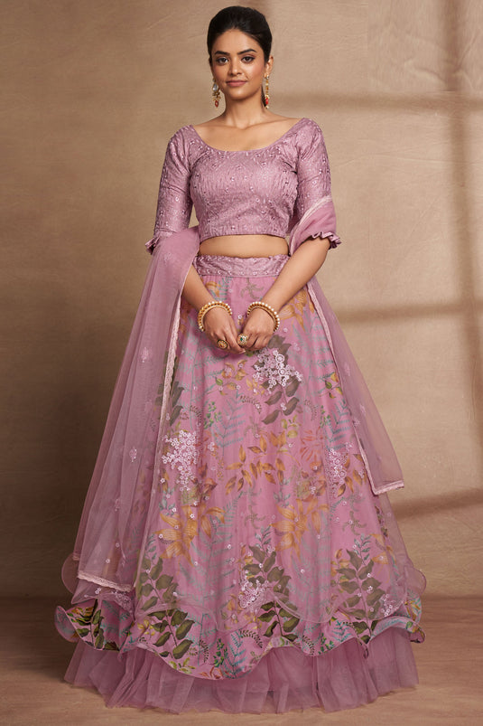 Blazing Pink Color Sangeet Wear Sequins Work Organza Lehenga Choli