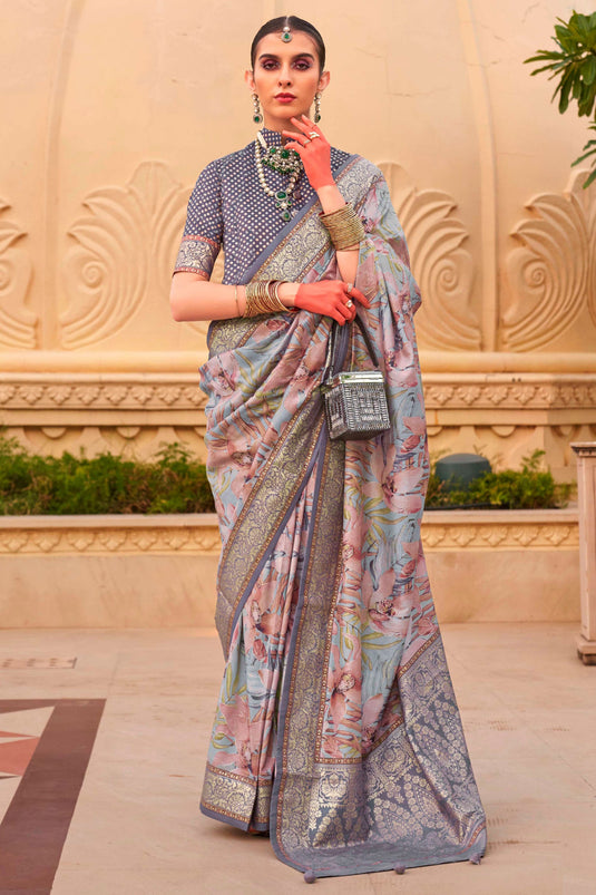 Excellent Art Silk Fabric Multi Color Saree With Weaving Work