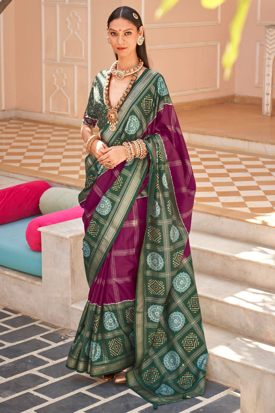 Beguiling Wine Color Art Silk Fabric Patola Printed Saree