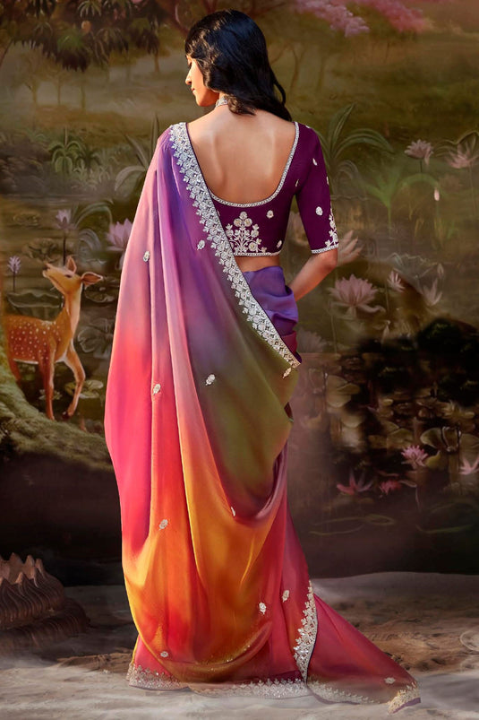 Multi Color Fancy Fabric Special Sequins Work Saree