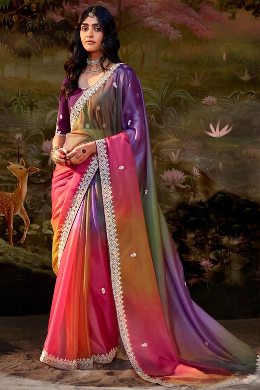 Multi Color Fancy Fabric Special Sequins Work Saree