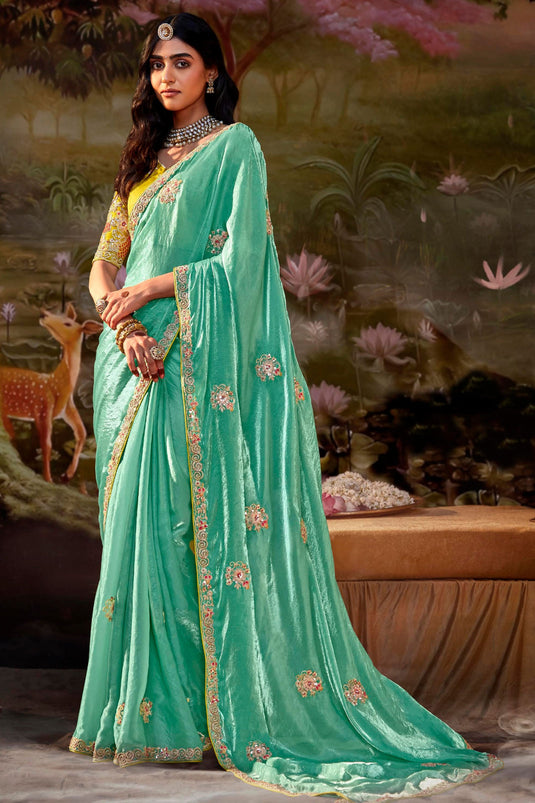 Sea Green Color Fancy Fabric Coveted Sequins Work Saree