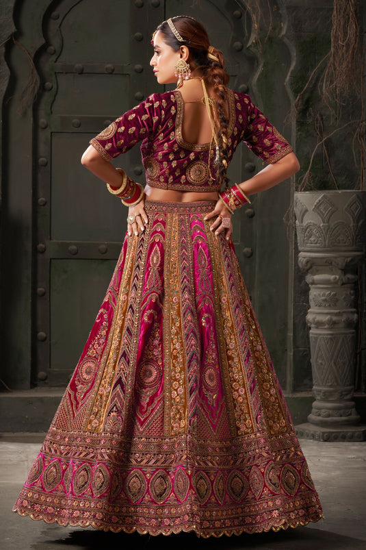 Lycra Velvet Fabric Charismatic Bridal Lehenga In Maroon Color