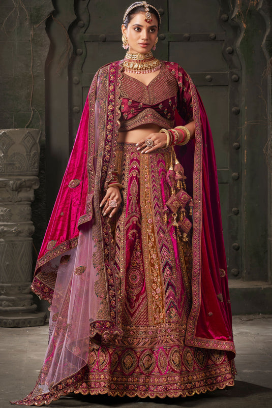 Lycra Velvet Fabric Charismatic Bridal Lehenga In Maroon Color