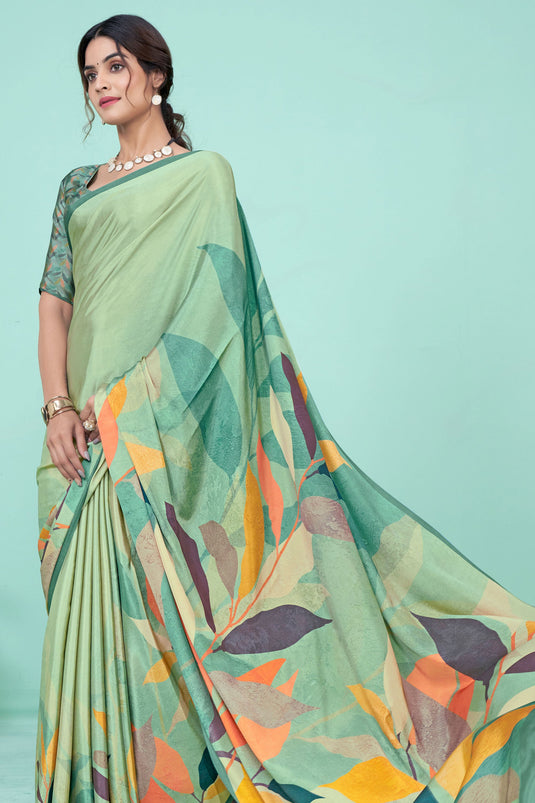 Delicate Multi Color Crepe Fabric Casual Saree With Printed Work