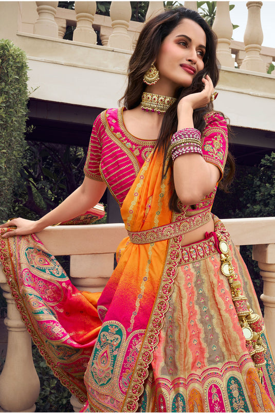 Multi Color Silk Fabric Beatific Wedding Wear Bridal Lehenga