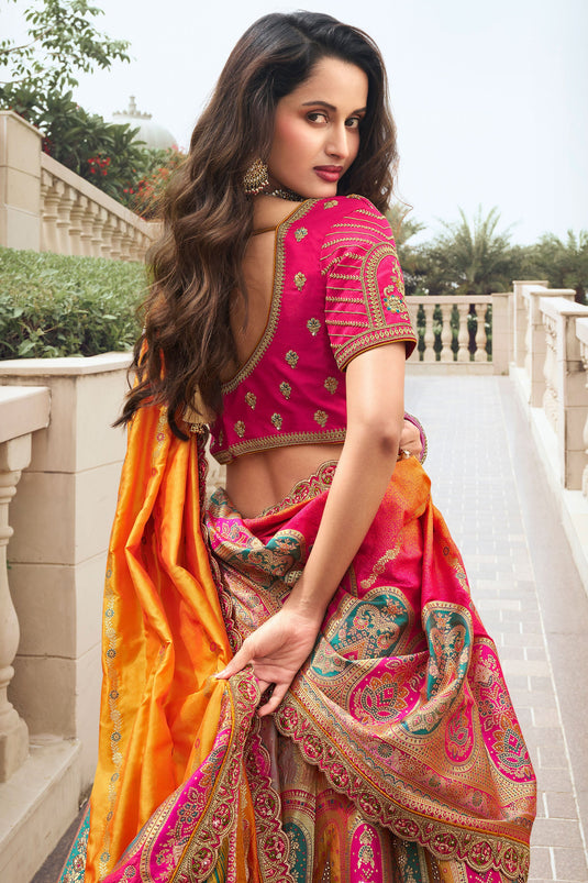 Multi Color Silk Fabric Beatific Wedding Wear Bridal Lehenga