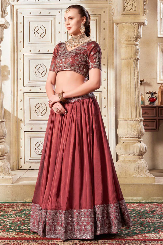 Rust Color Silk Fabric Glamorous Look Lehenga